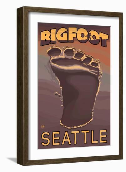 Seattle, Washington Bigfoot Footprint-Lantern Press-Framed Art Print