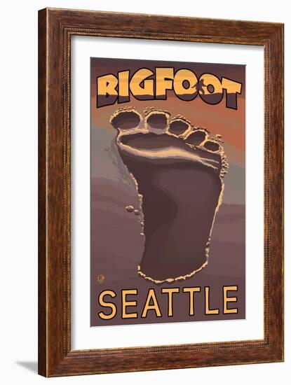 Seattle, Washington Bigfoot Footprint-Lantern Press-Framed Art Print