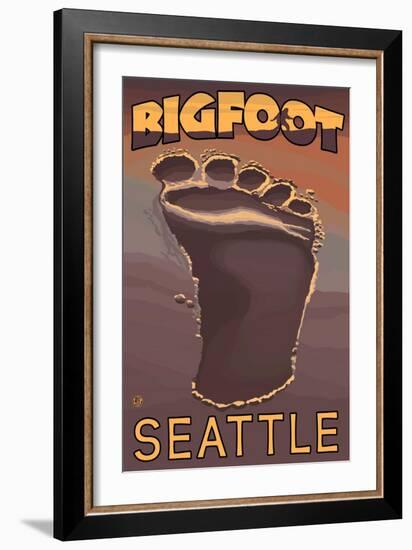 Seattle, Washington Bigfoot Footprint-Lantern Press-Framed Art Print