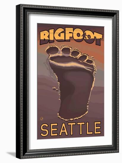 Seattle, Washington Bigfoot Footprint-Lantern Press-Framed Art Print