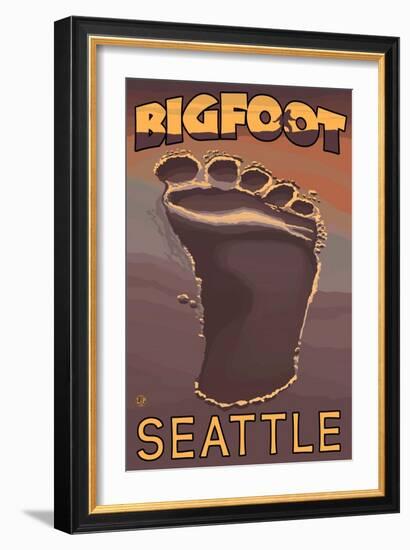 Seattle, Washington Bigfoot Footprint-Lantern Press-Framed Art Print