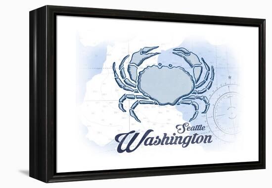 Seattle, Washington - Crab - Blue - Coastal Icon-Lantern Press-Framed Stretched Canvas