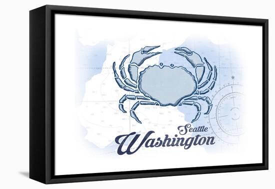 Seattle, Washington - Crab - Blue - Coastal Icon-Lantern Press-Framed Stretched Canvas