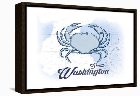 Seattle, Washington - Crab - Blue - Coastal Icon-Lantern Press-Framed Stretched Canvas