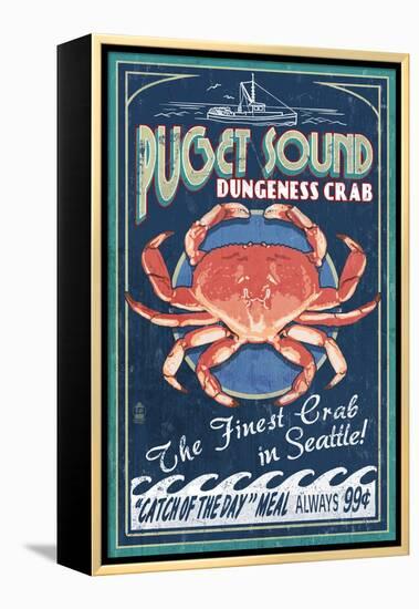 Seattle, Washington - Dungeness Crab-Lantern Press-Framed Stretched Canvas