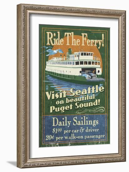 Seattle, Washington - Ferry-Lantern Press-Framed Art Print