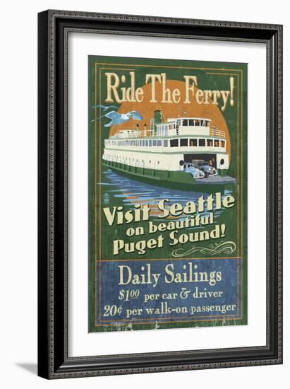 Seattle, Washington - Ferry-Lantern Press-Framed Art Print