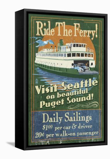 Seattle, Washington - Ferry-Lantern Press-Framed Stretched Canvas