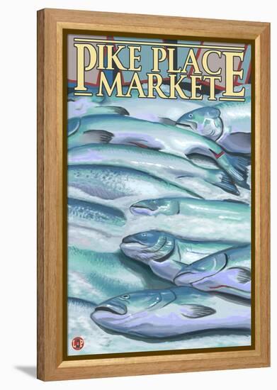 Seattle, Washington - Fish on Ice at Pike Place Market-Lantern Press-Framed Stretched Canvas