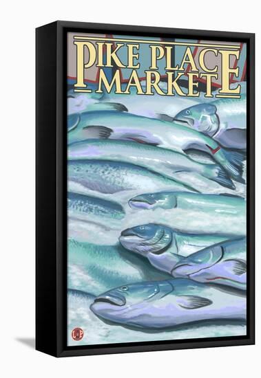 Seattle, Washington - Fish on Ice at Pike Place Market-Lantern Press-Framed Stretched Canvas