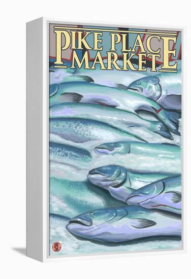 Seattle, Washington - Fish on Ice at Pike Place Market-Lantern Press-Framed Stretched Canvas