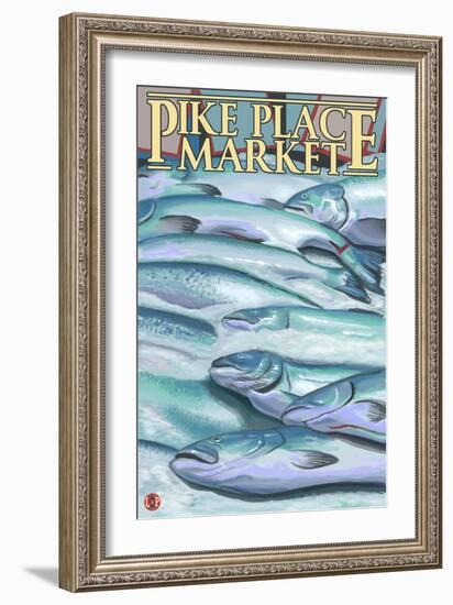 Seattle, Washington - Fish on Ice at Pike Place Market-Lantern Press-Framed Art Print