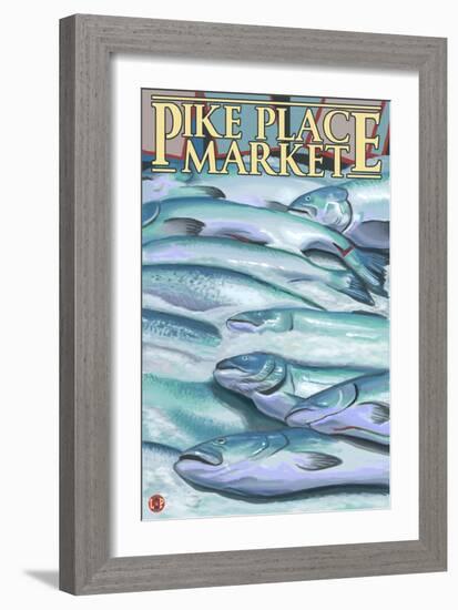 Seattle, Washington - Fish on Ice at Pike Place Market-Lantern Press-Framed Art Print