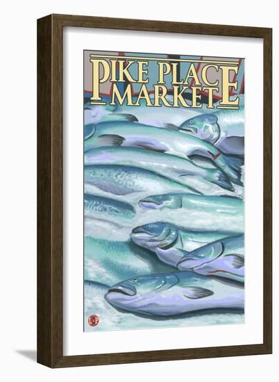 Seattle, Washington - Fish on Ice at Pike Place Market-Lantern Press-Framed Art Print