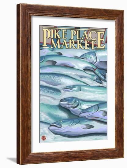 Seattle, Washington - Fish on Ice at Pike Place Market-Lantern Press-Framed Art Print