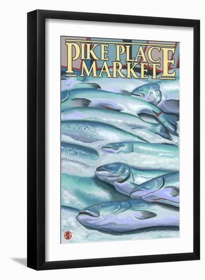 Seattle, Washington - Fish on Ice at Pike Place Market-Lantern Press-Framed Art Print