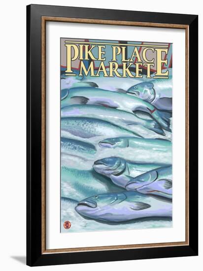 Seattle, Washington - Fish on Ice at Pike Place Market-Lantern Press-Framed Art Print