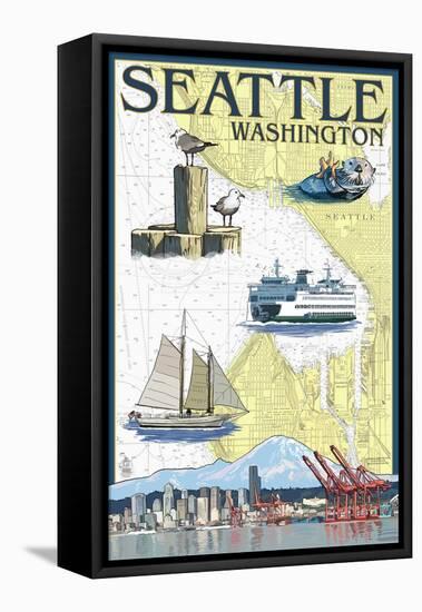 Seattle, Washington - Nautical Chart-Lantern Press-Framed Stretched Canvas