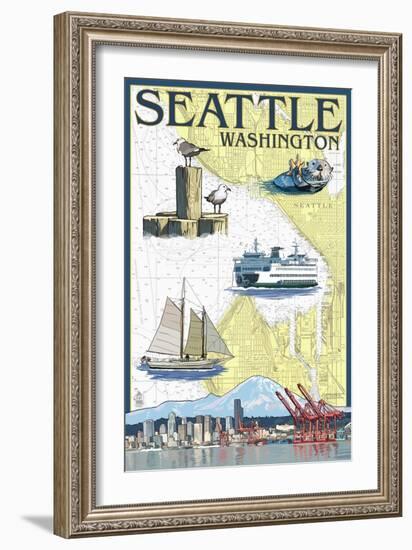 Seattle, Washington - Nautical Chart-Lantern Press-Framed Art Print