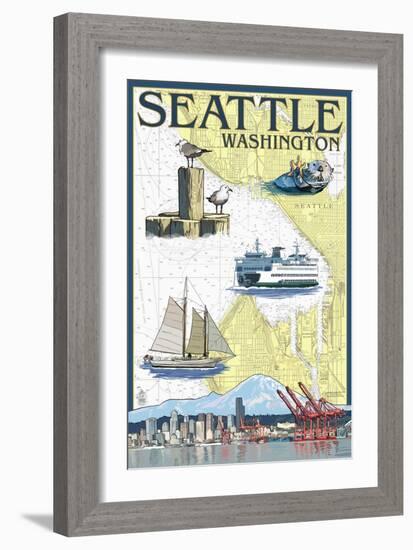 Seattle, Washington - Nautical Chart-Lantern Press-Framed Art Print