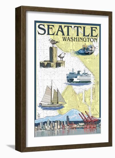 Seattle, Washington - Nautical Chart-Lantern Press-Framed Art Print