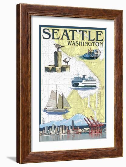 Seattle, Washington - Nautical Chart-Lantern Press-Framed Art Print