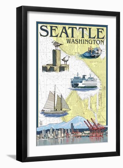 Seattle, Washington - Nautical Chart-Lantern Press-Framed Art Print