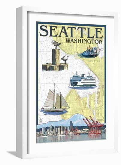 Seattle, Washington - Nautical Chart-Lantern Press-Framed Art Print