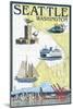 Seattle, Washington - Nautical Chart-Lantern Press-Mounted Art Print