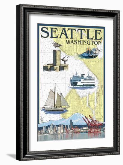 Seattle, Washington - Nautical Chart-Lantern Press-Framed Art Print