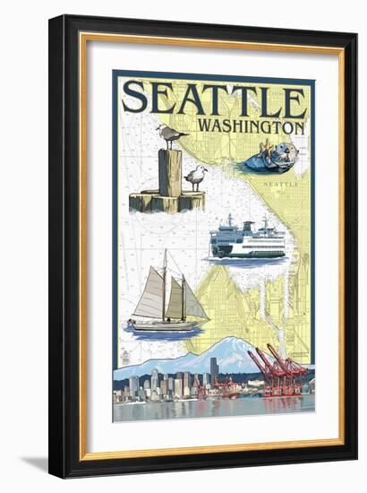 Seattle, Washington - Nautical Chart-Lantern Press-Framed Art Print