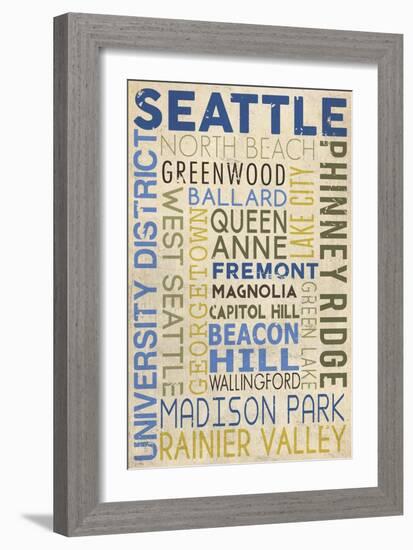 Seattle, Washington - Neighborhoods Typography-Lantern Press-Framed Art Print