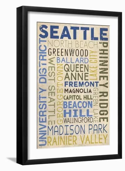 Seattle, Washington - Neighborhoods Typography-Lantern Press-Framed Art Print