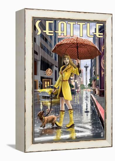 Seattle, Washington - Rainy Day Girl-Lantern Press-Framed Stretched Canvas