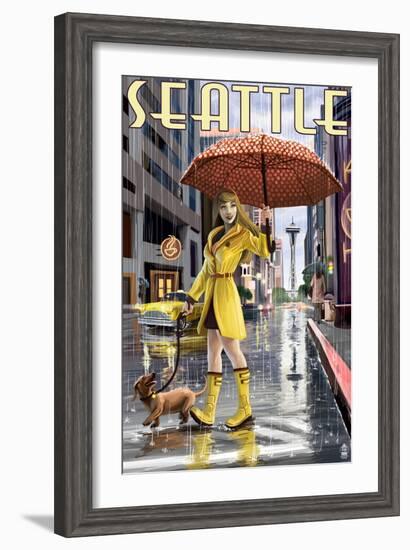 Seattle, Washington - Rainy Day Girl-Lantern Press-Framed Art Print