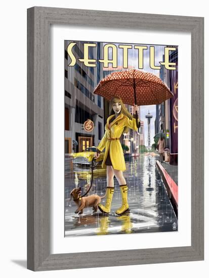 Seattle, Washington - Rainy Day Girl-Lantern Press-Framed Art Print