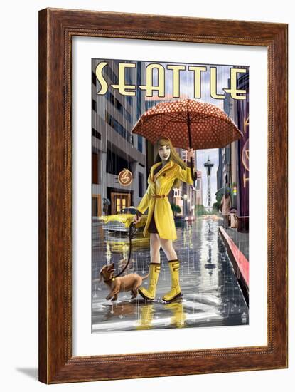 Seattle, Washington - Rainy Day Girl-Lantern Press-Framed Art Print