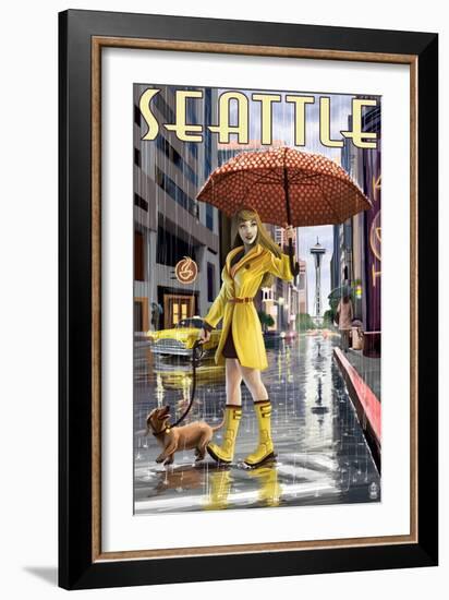 Seattle, Washington - Rainy Day Girl-Lantern Press-Framed Art Print