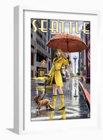 Seattle, Washington - Rainy Day Girl-Lantern Press-Framed Art Print