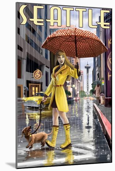 Seattle, Washington - Rainy Day Girl-Lantern Press-Mounted Art Print