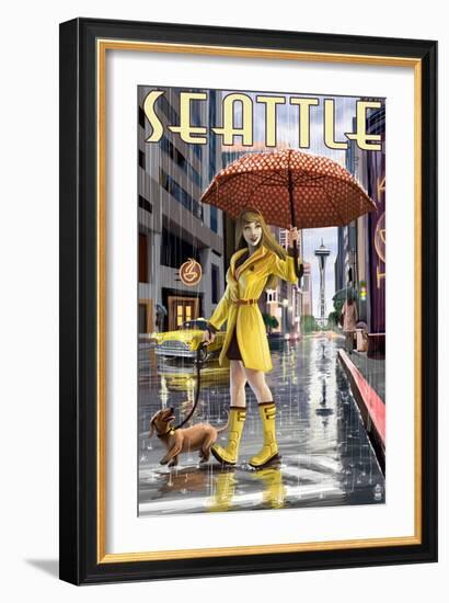 Seattle, Washington - Rainy Day Girl-Lantern Press-Framed Art Print