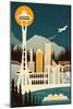 Seattle, Washington - Retro Skyline (no text)-Lantern Press-Mounted Art Print