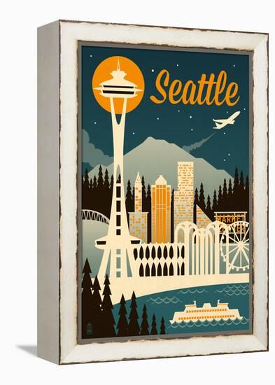 Seattle, Washington - Retro Skyline-Lantern Press-Framed Stretched Canvas