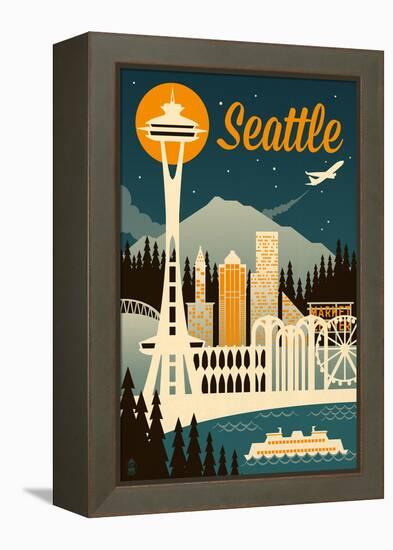 Seattle, Washington - Retro Skyline-Lantern Press-Framed Stretched Canvas