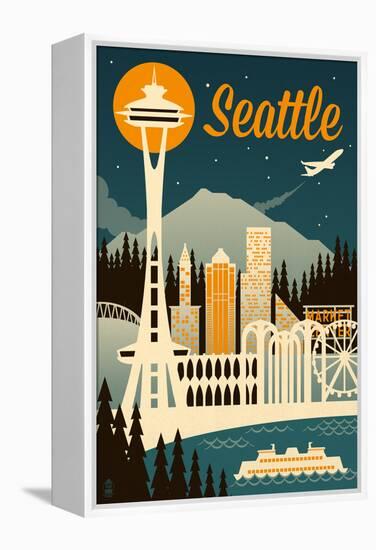 Seattle, Washington - Retro Skyline-Lantern Press-Framed Stretched Canvas