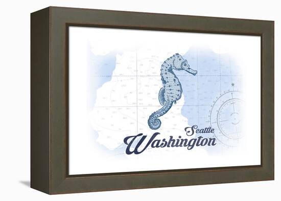 Seattle, Washington - Seahorse - Blue - Coastal Icon-Lantern Press-Framed Stretched Canvas