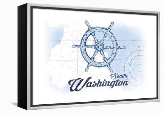 Seattle, Washington - Ship Wheel - Blue - Coastal Icon-Lantern Press-Framed Stretched Canvas