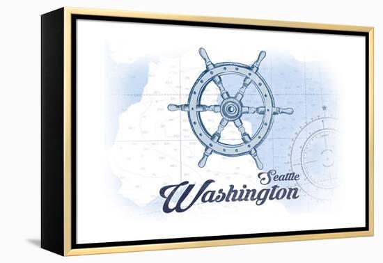 Seattle, Washington - Ship Wheel - Blue - Coastal Icon-Lantern Press-Framed Stretched Canvas