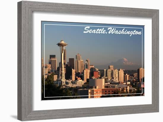 Seattle, Washington - Skyline and Rainier-Lantern Press-Framed Art Print