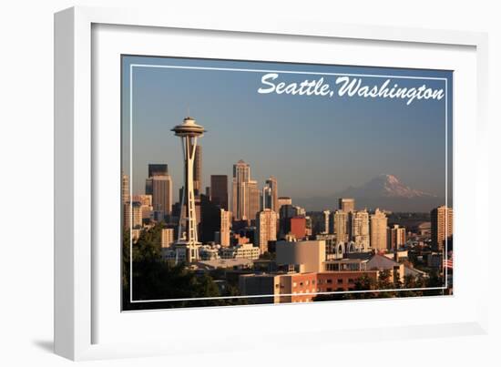 Seattle, Washington - Skyline and Rainier-Lantern Press-Framed Art Print